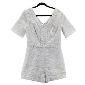 Lilly Pulitzer White Zina Zip Up Shorts Romper Pineapple Woven Classiccore Sz 8